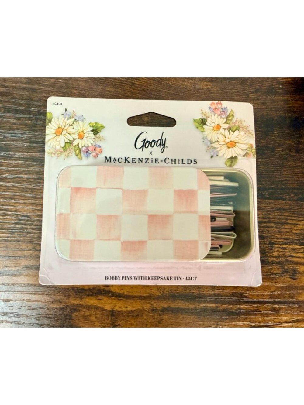NWT MacKenzie-Childs x Goody - Bobby Pins in Pink Rosy Check Keepsake Tin - 45ct